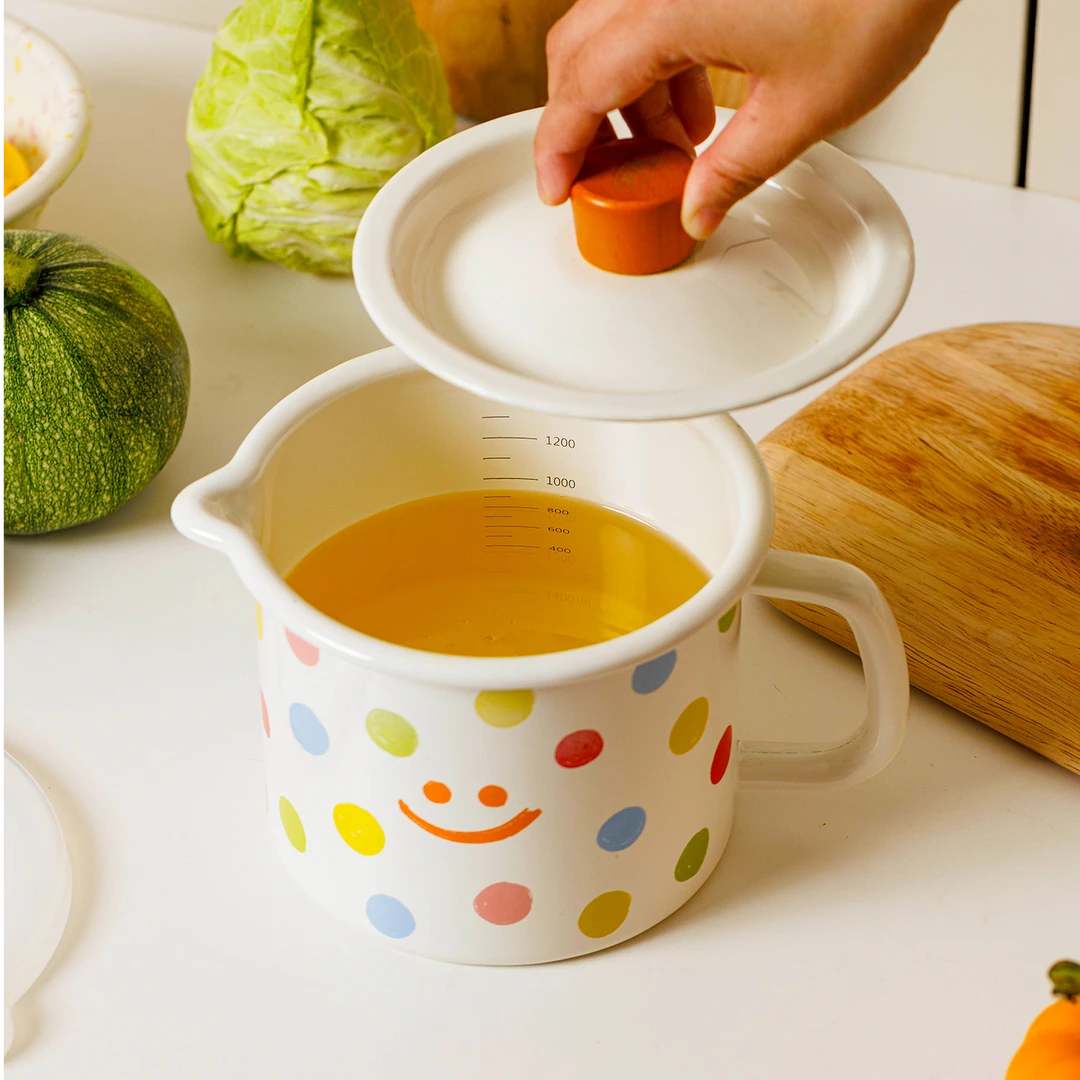 【设计师款】15厘米 1.5L 波点笑脸系列 搪瓷高端油壶杯 看当锅加热
