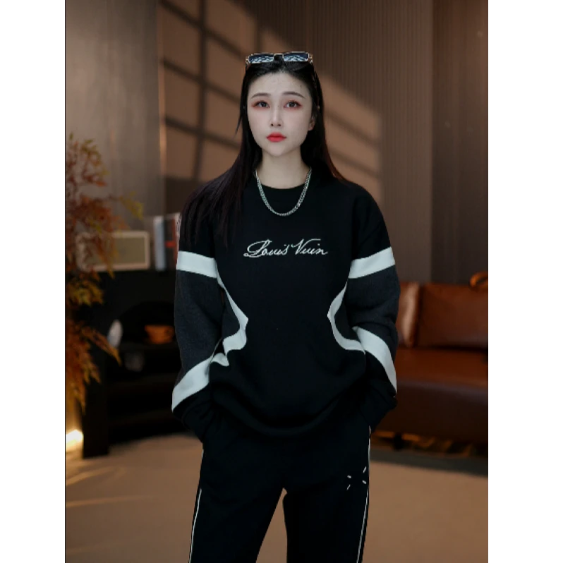 [麦森森专属]25秋冬撞色复古卫衣四叶草立领宽肩膀廓形百搭时尚潮