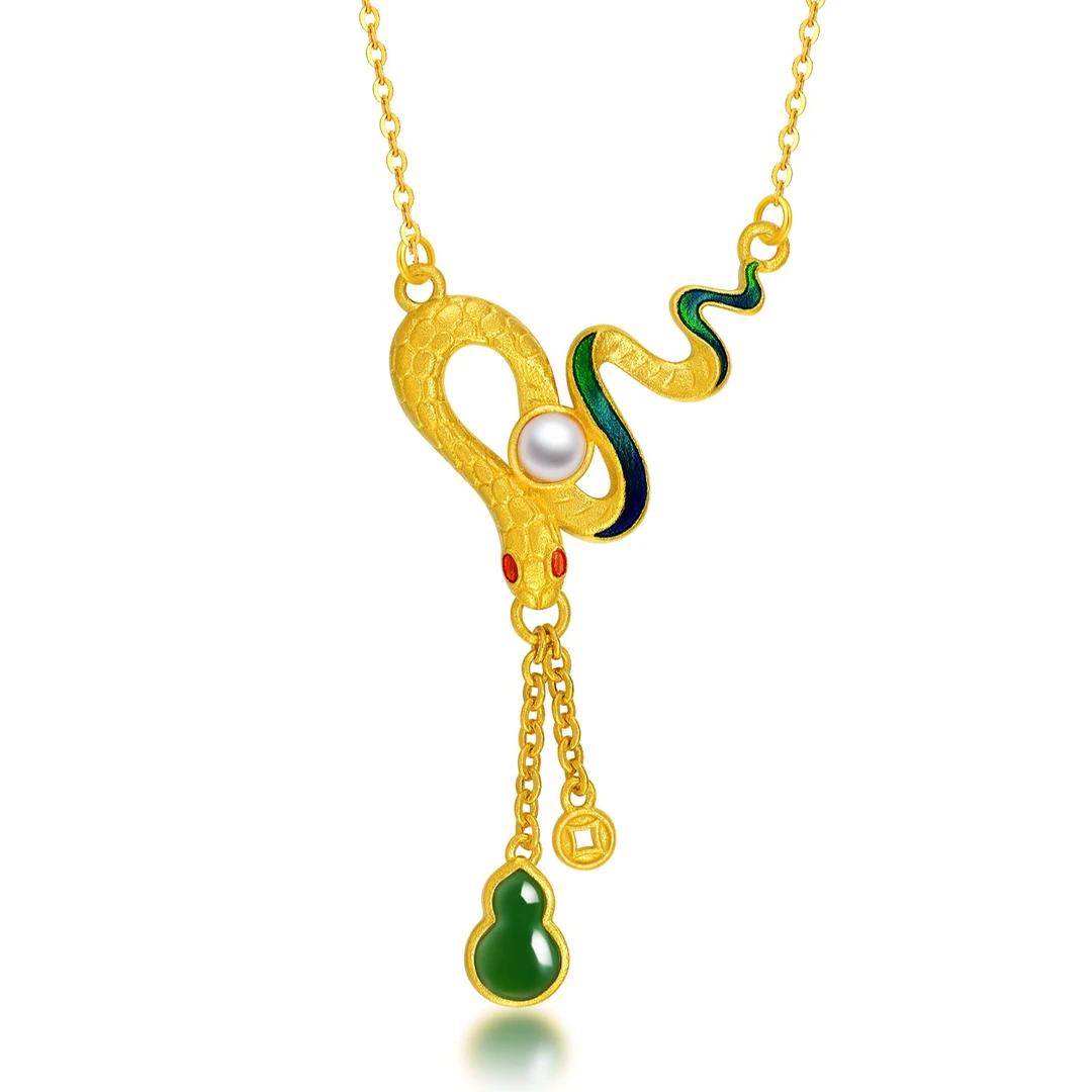 御传金瑞蛇添福系列足金黄金玉石镶嵌吊坠套链戒指2025蛇年本命年