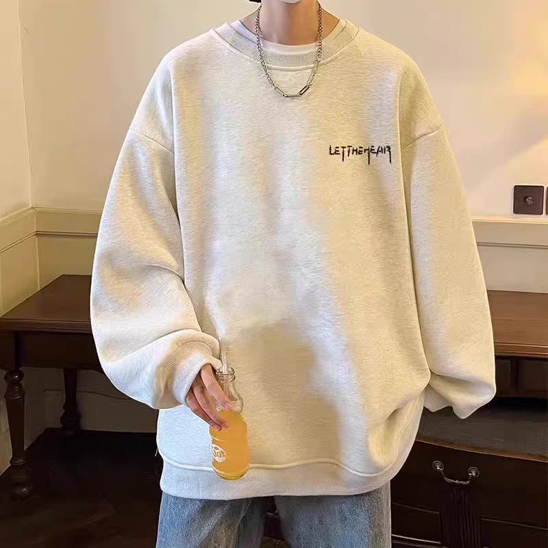 港风时尚圆领套头卫衣秋冬男生重磅宽松休闲百搭上衣男士长袖t恤