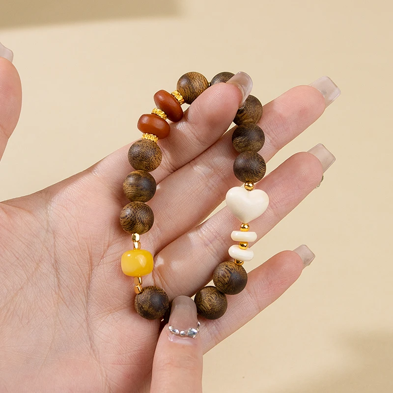 心缘 | 莺歌绿奇楠·9分沉·猛犸蜜蜡沉香手串（多样性发一）