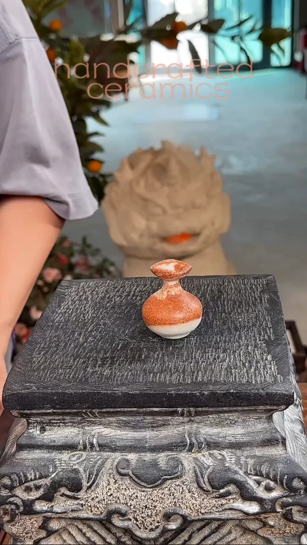 陶瓷小花瓶竹色釉花瓶迷你