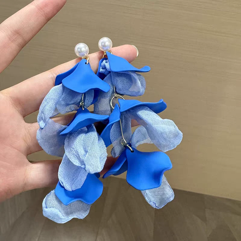 铜合金亚克力耳饰 云雾栀子~森系小清新磨砂雾蓝花瓣流苏