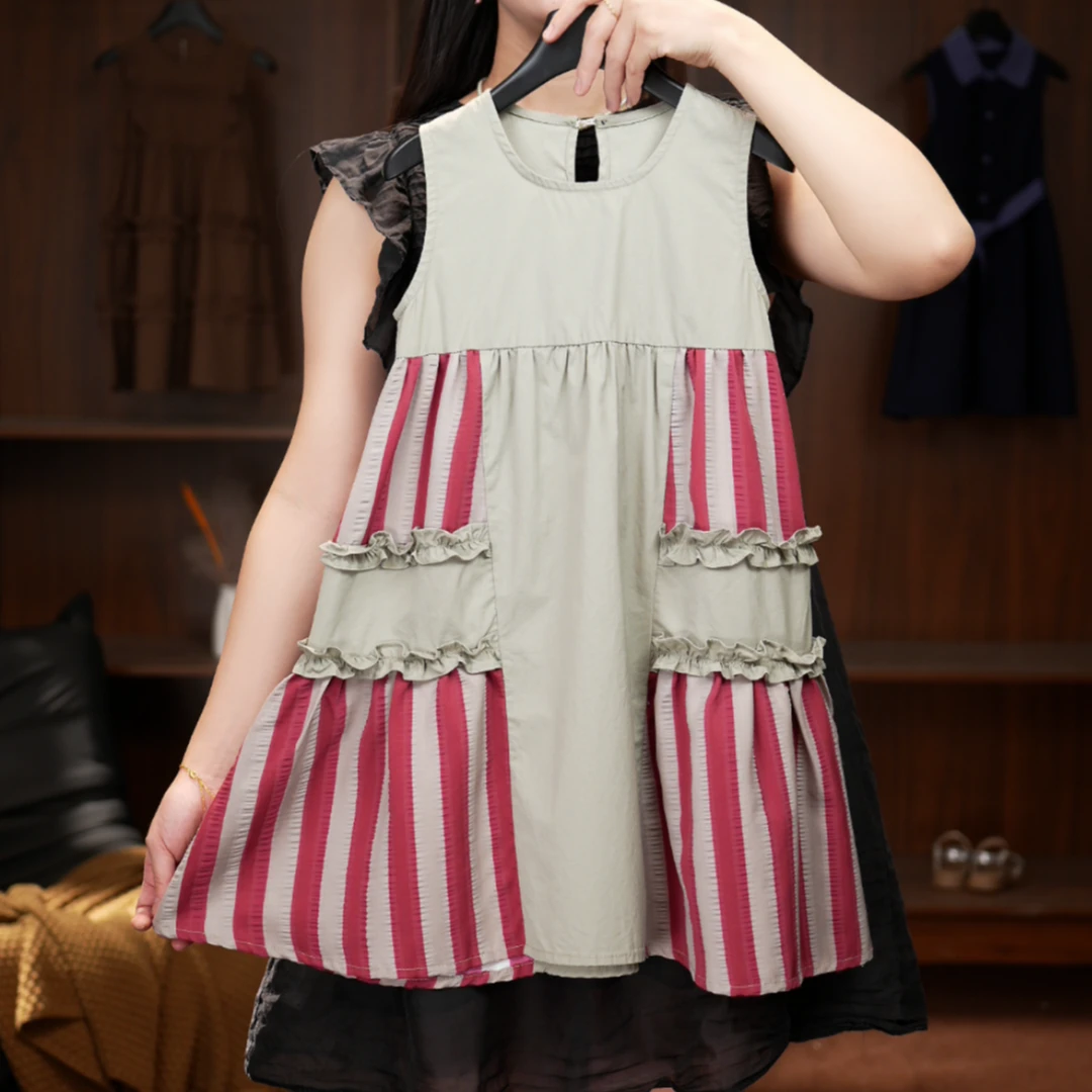 2025【J】夏季女童棉布连衣裙拼接时尚设计师款无袖连衣裙251192