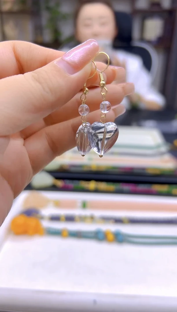 水晶耳饰14K金镶嵌DIY款E856