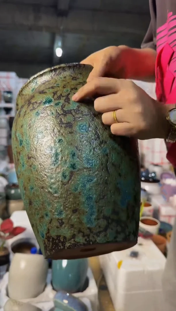 墨绿点陶盆1个装  口17高26