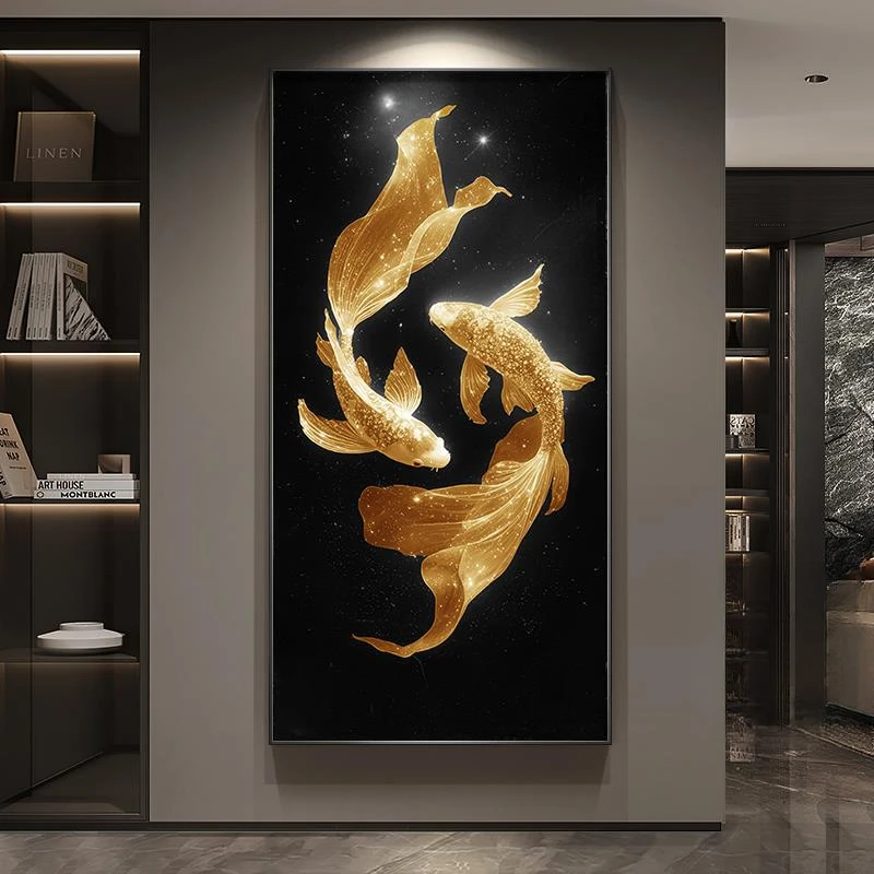 九鱼图入户正对门现代轻奢挂画玄关装饰画高级感锦鲤走廊过道壁画