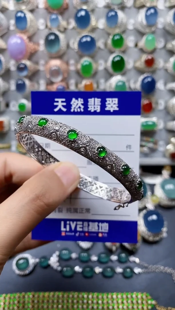 翡翠手镯银S925镶嵌00000177