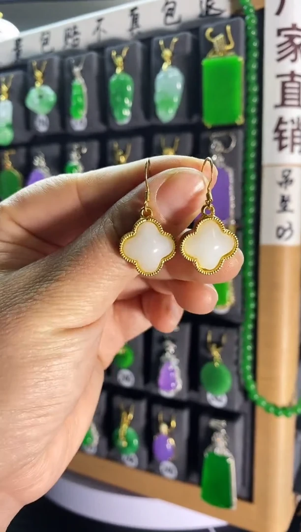 【闪购商品】和田玉耳饰银S925镶嵌03