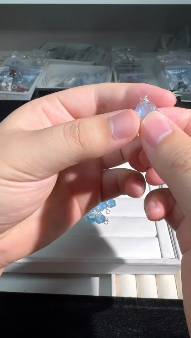 水晶手链银S925镶嵌S007海蓝猫爪吊坠