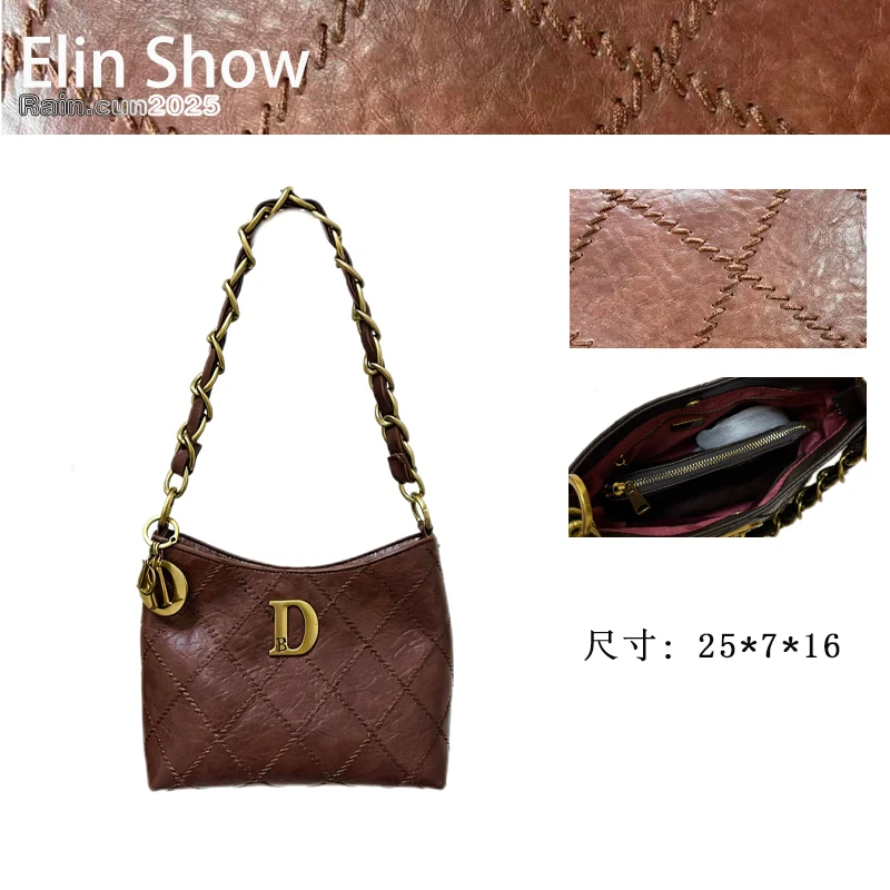 【Elin定制】2025年秋冬新款女包时尚设计单肩包SD-50217-复古棕