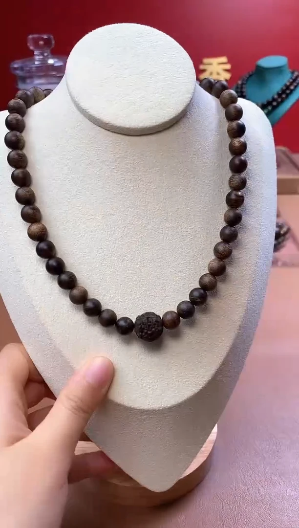 未镶嵌沉香手串富森瘿子留疤08+葫芦貔貅沉香木雕顶珠