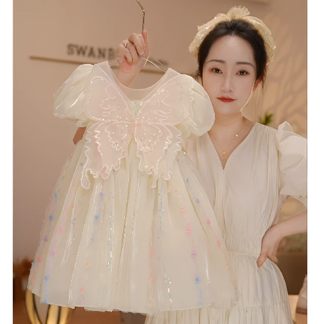 【Y.a6032】25夏季新款女童泡泡袖蝴蝶公主裙女宝甜美气质连衣裙