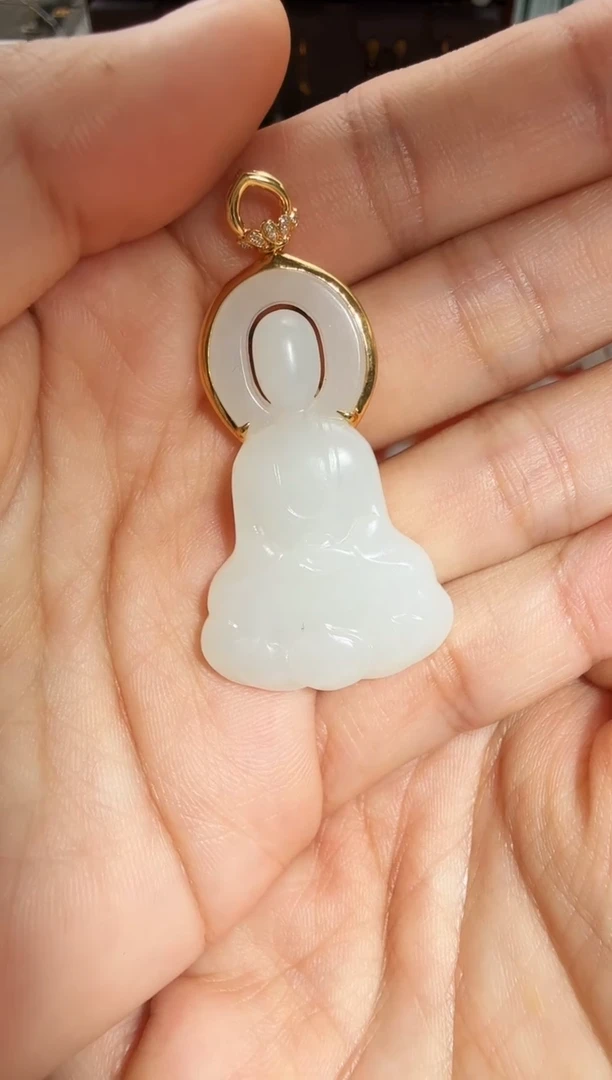 【闪购商品】和田玉吊坠18K金镶嵌无相大号