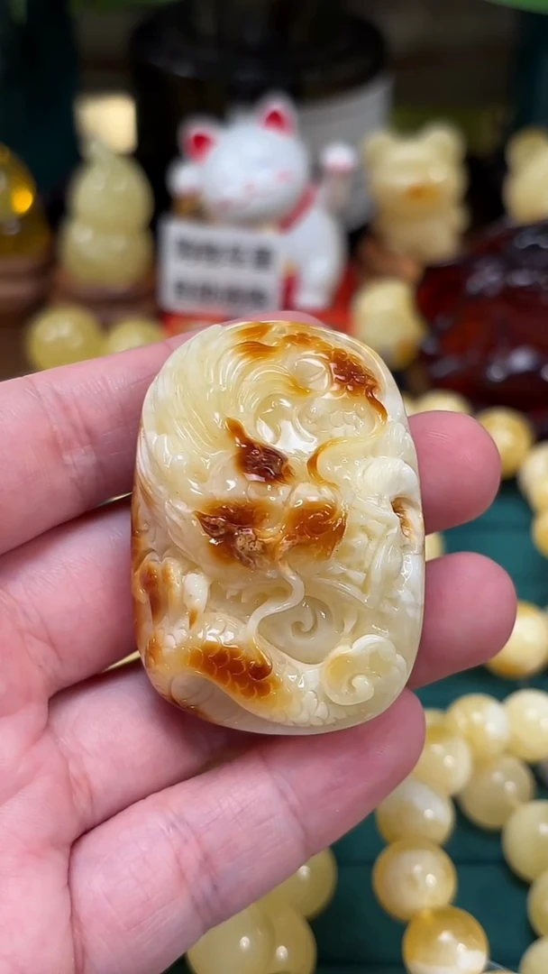 手链蜜蜡未镶嵌H54 特色花蜡雕刻件 25.15克