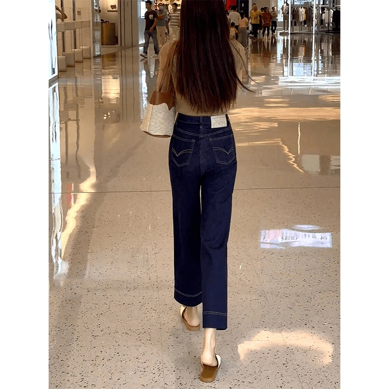 大码高腰直筒九分牛仔裤女秋季款梨形身材宽松遮胯显瘦百搭阔腿裤