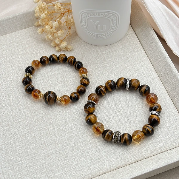 925银手链 善上签招米水晶手串纪念日虎眼石手串情侣手链礼物金霸