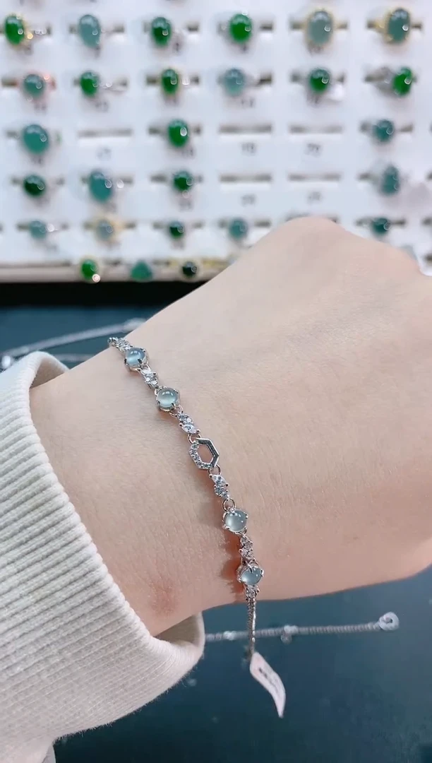 【闪购商品】翡翠手链银S925镶嵌天然翡翠