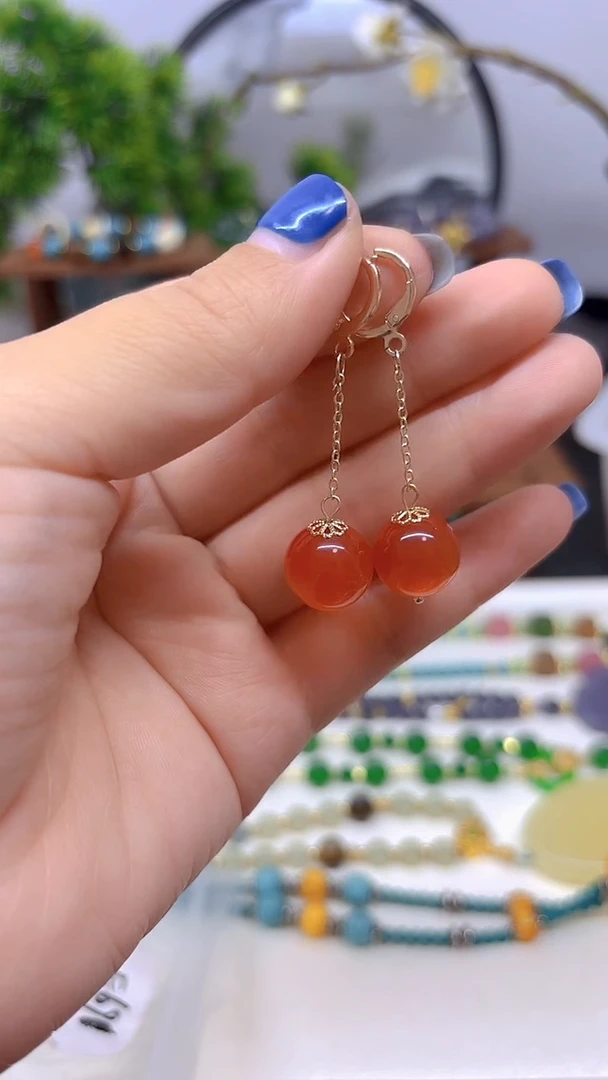 14K金镶嵌耳饰碧玺猫眼E696