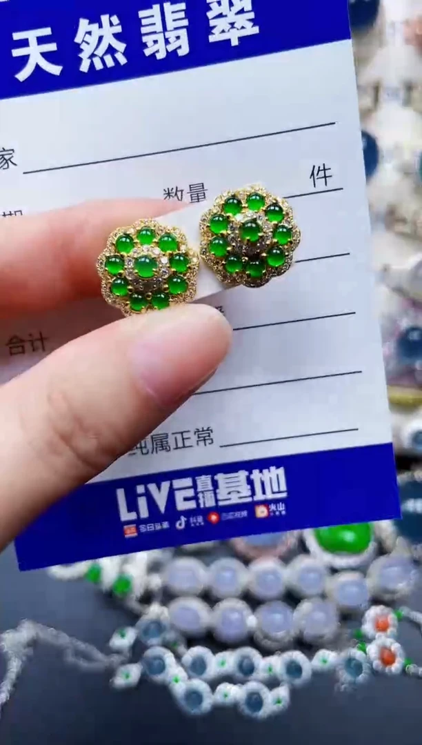 银S925镶嵌翡翠耳饰187