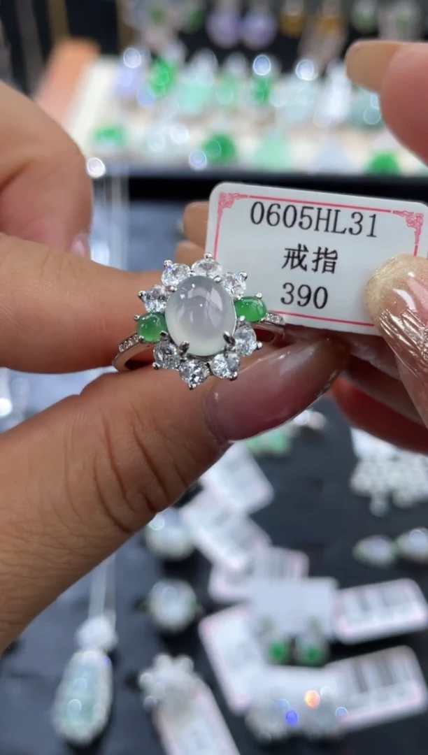 翡翠戒指银S925镶嵌0605HL31