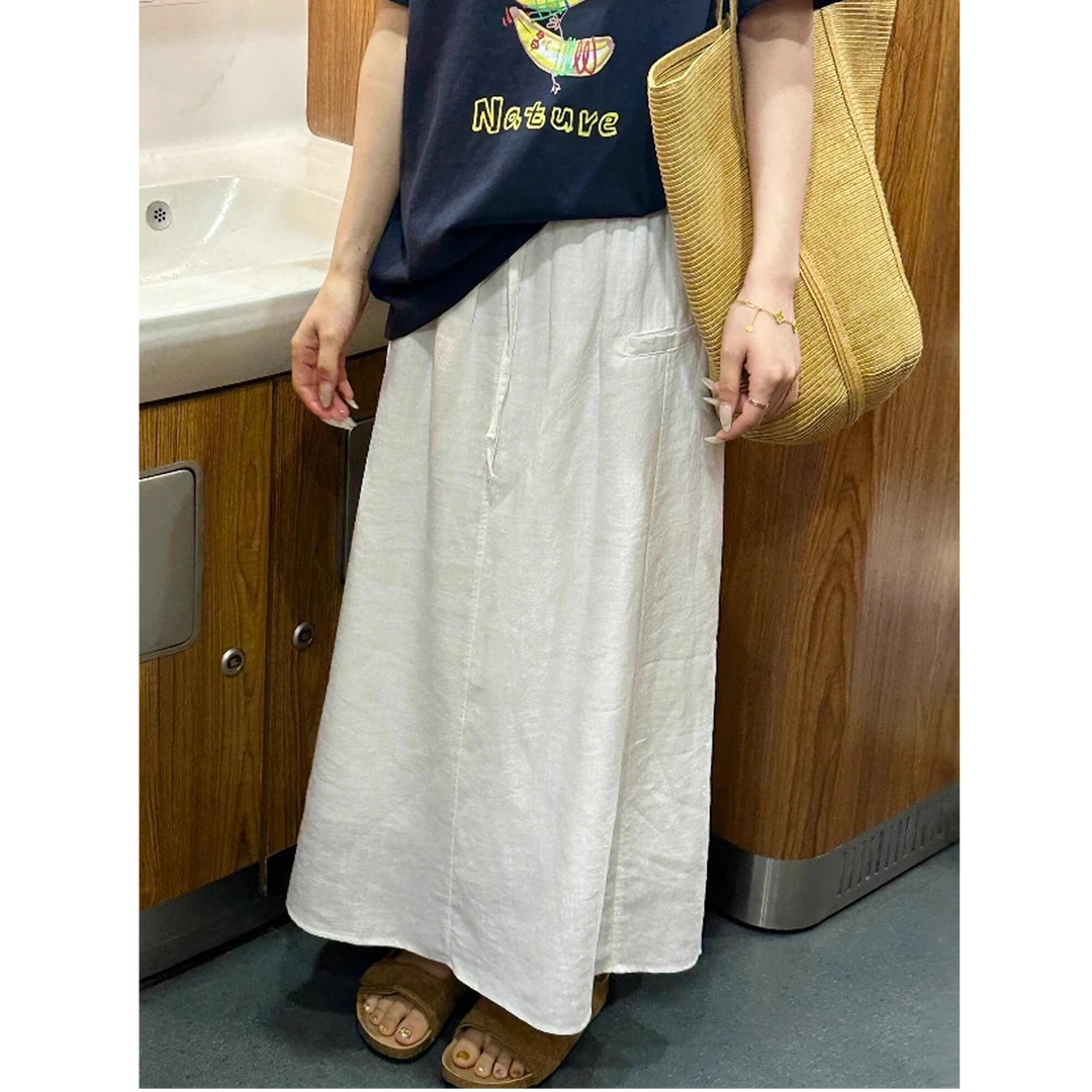大码女装肥妹妹mm白色亚麻半身裙夏季高腰宽松显瘦中长款裙200斤