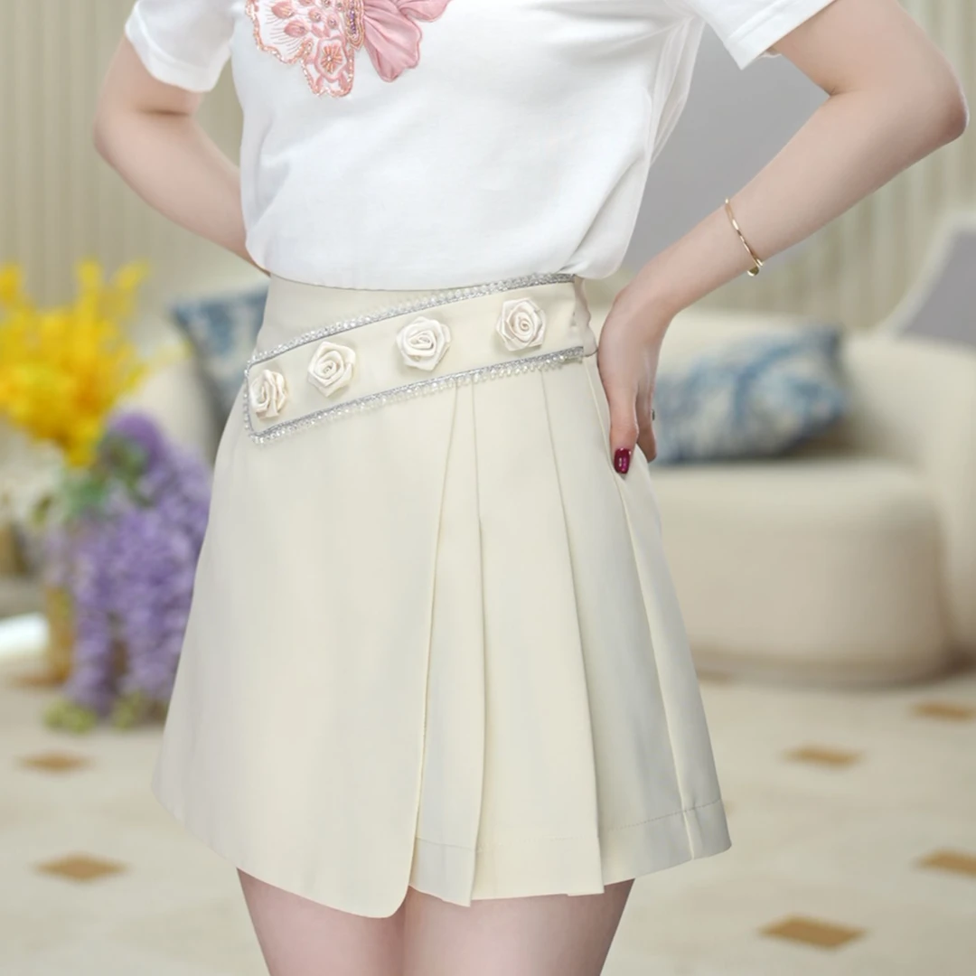 米娅 2025春季新款气质百搭时尚高腰裤裙A字休闲显瘦短裤 DY5598