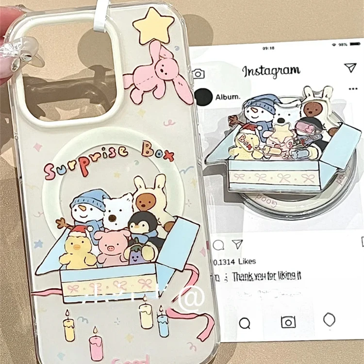 jellycat礼盒小动物摇摇乐磁吸适用苹果16pro手机壳15promax支架