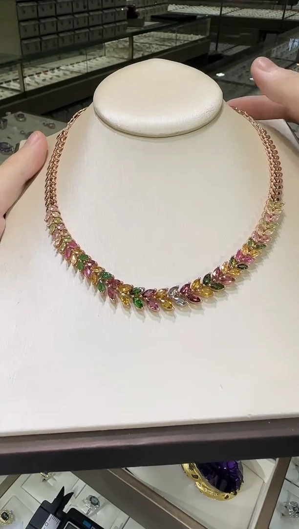 颈饰银S925镶嵌碧玺麦穗多彩宝展会高级款