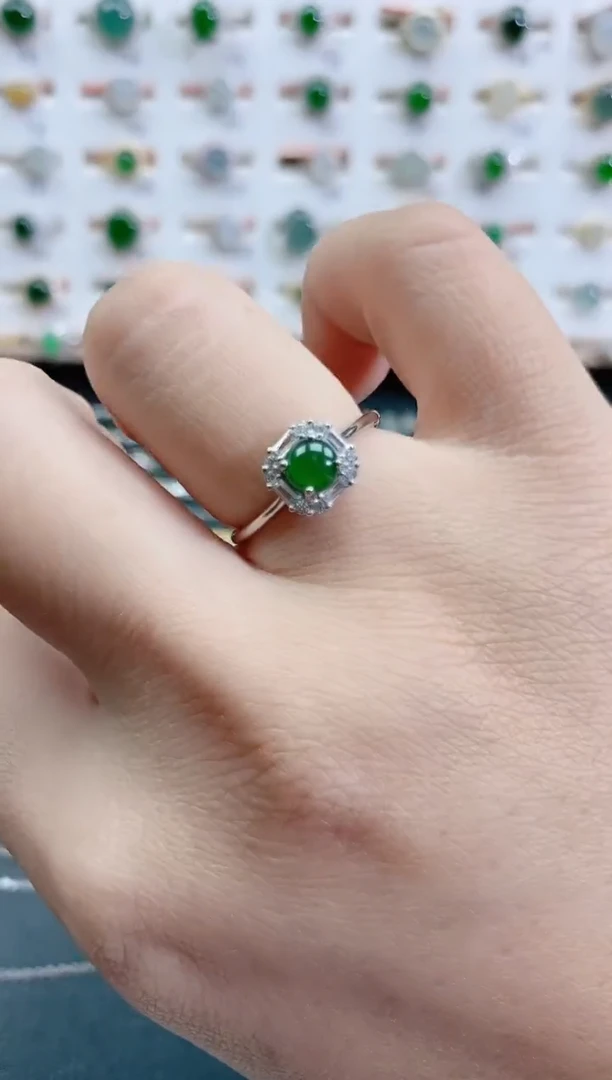 银S925镶嵌戒指翡翠天然翡翠