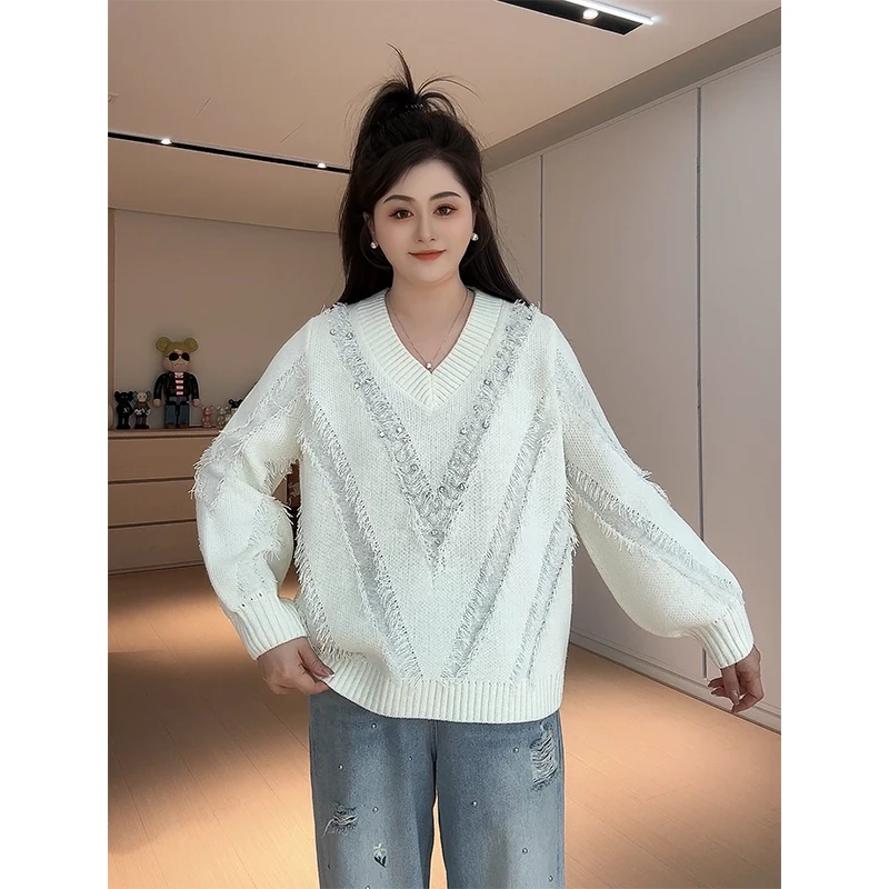 【胖佳佳】现货·重工钉珠毛衣 时尚针织衫春季气质百搭女H625Z00720