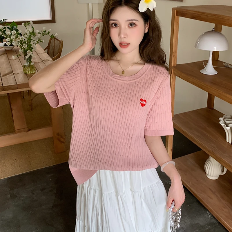 【运费补贴】夏款胖mm大码女辣妹潮时尚百搭爱心印花冰丝T恤71449