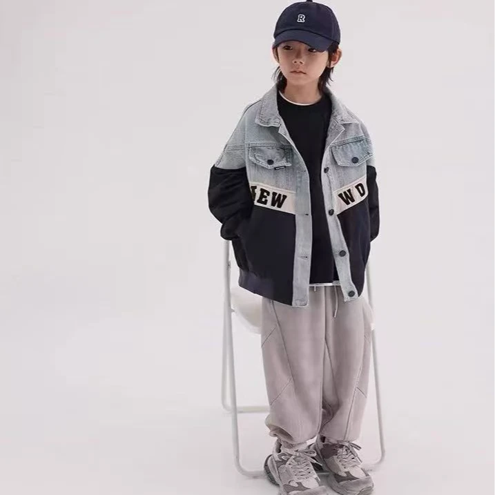 L255韩版拼色撞色牛仔外套