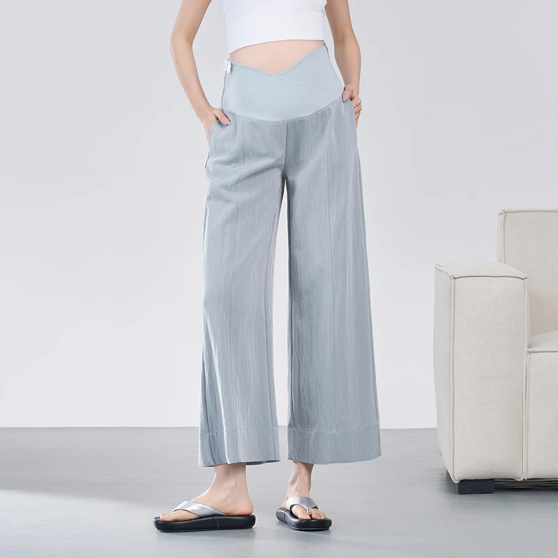 孕妇裤夏季薄款不勒肚子2025新款小个子九分休闲阔腿裤春夏装外穿