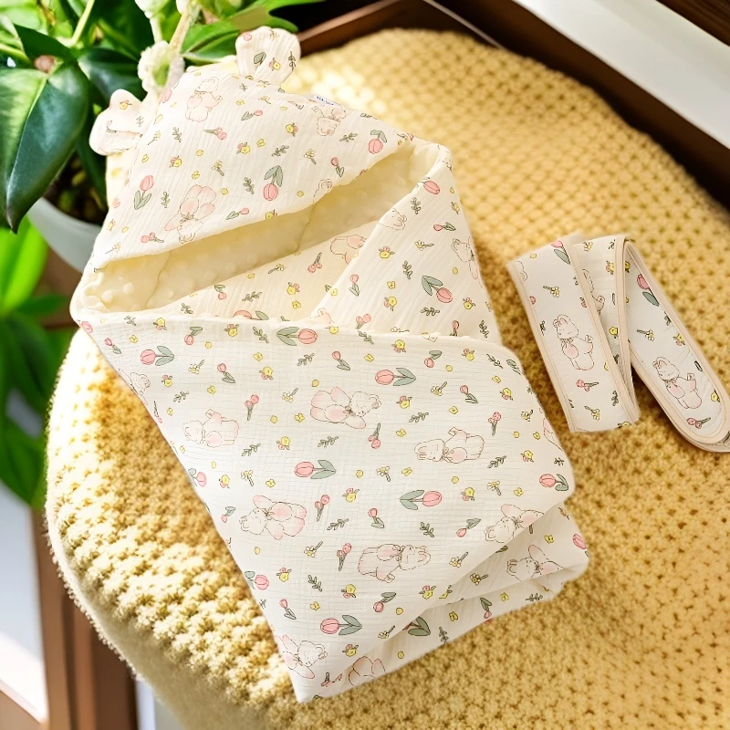 新生儿豆豆绒抱被产房初生婴儿空调包被纯棉A类防惊跳四季通用