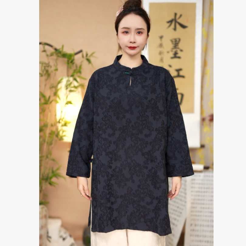 水墨江南-【南笙】纯亚麻提花奥黛袍子7230