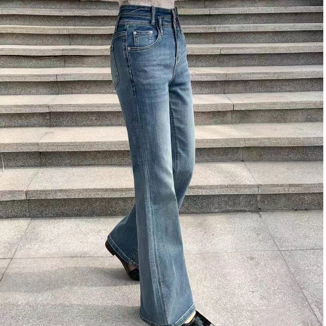 君君推荐 2025春款百搭高腰弹力韩版显瘦喇叭牛仔裤