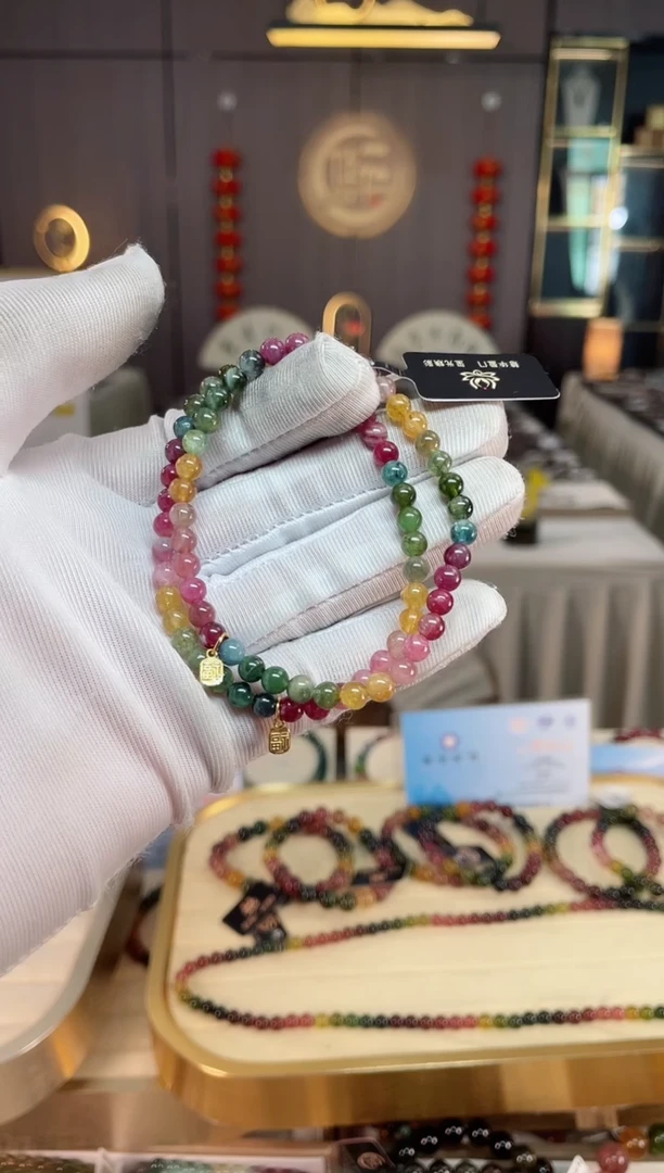 未镶嵌老矿碧玺彩虹单圈手串4mm+碧玺xion多样性发一条