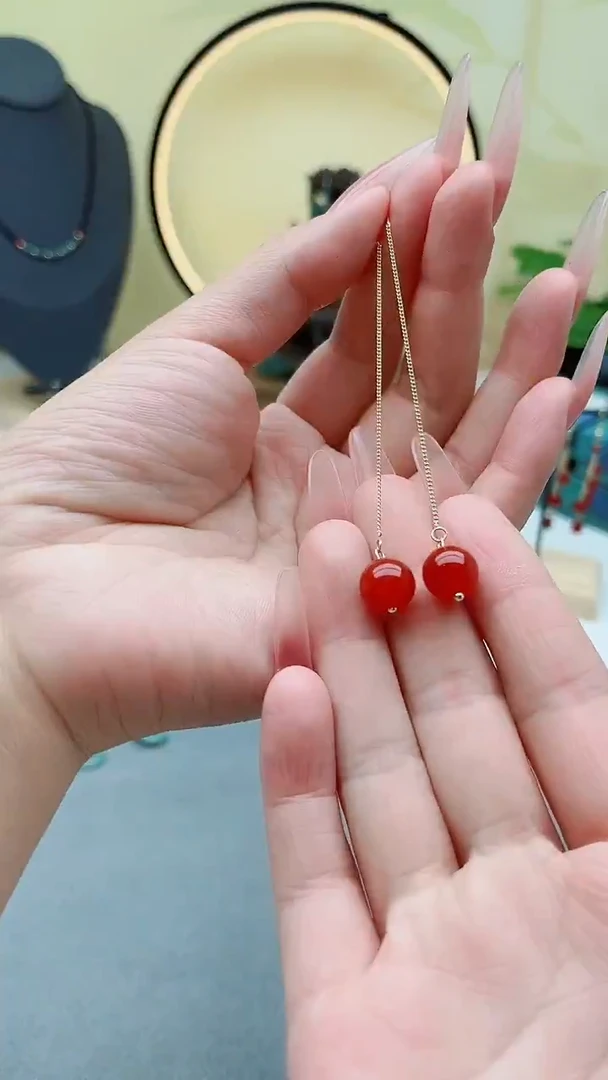 未镶嵌耳饰玛瑙/玉髓00耳线红