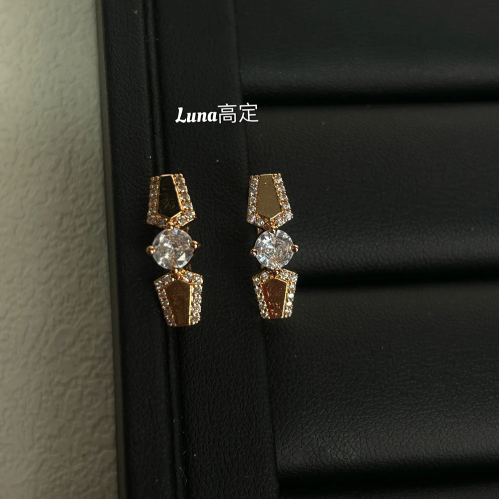 铜合金合成锆石耳饰 Luna定制0211玫瑰金色设计款耳环耳扣