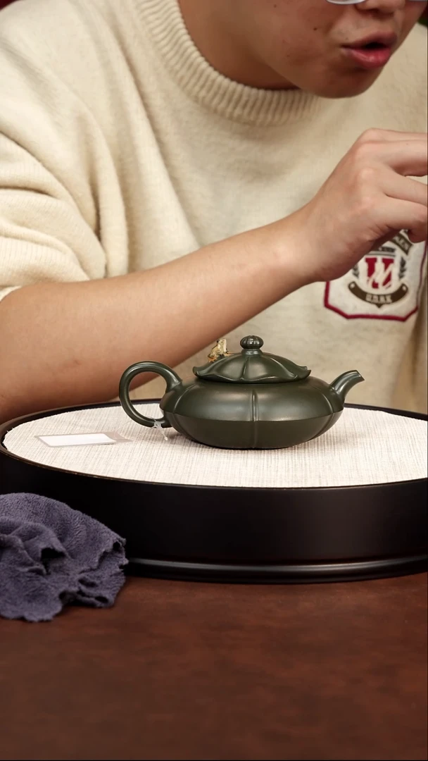茶壶紫砂青蛙莲子 绿泥