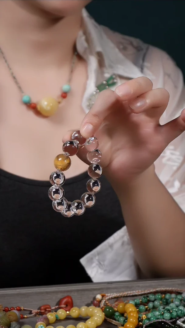 水晶手链未镶嵌全净体白水晶小树娇花（牛鼻孔）