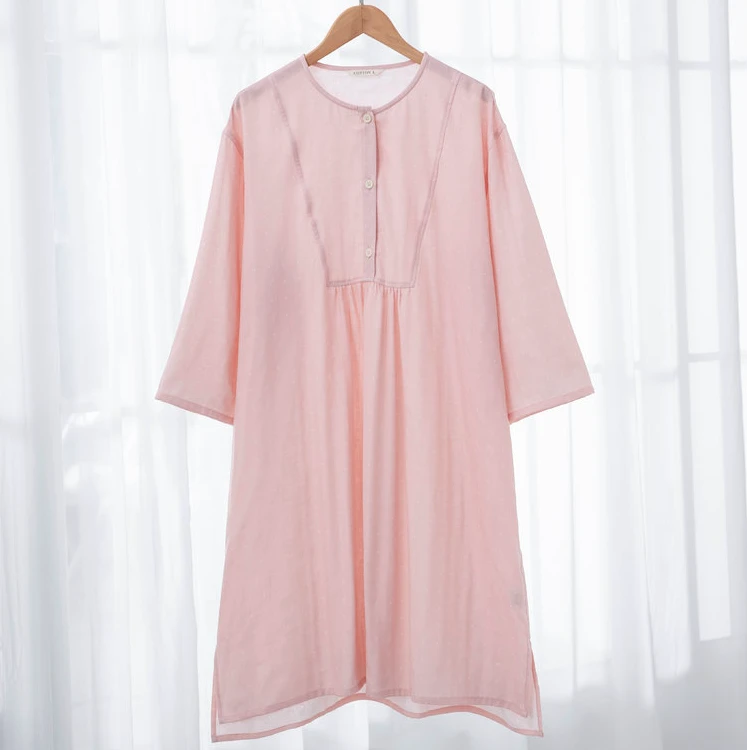 玛万生活MAWALIFE点点裙休闲宽松中长款纯色全棉薄款女士大码