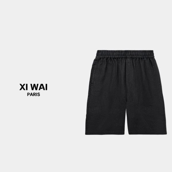 高级男装 夏季新品25s男士100%长纤维雨露亚麻经典休闲短裤 7099