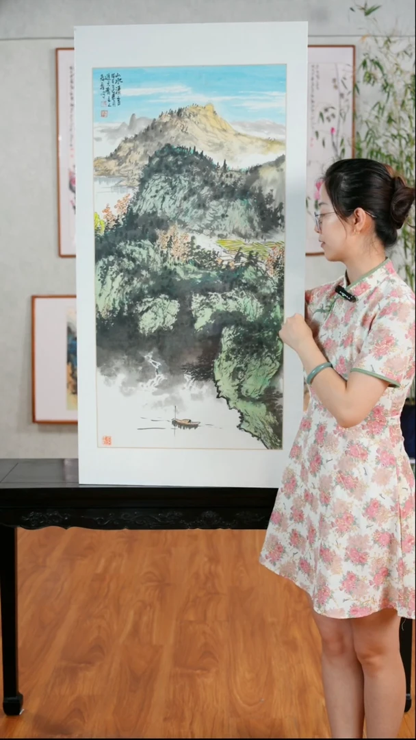 国画隗寿群《山水清音》手绘含框122*62厘米