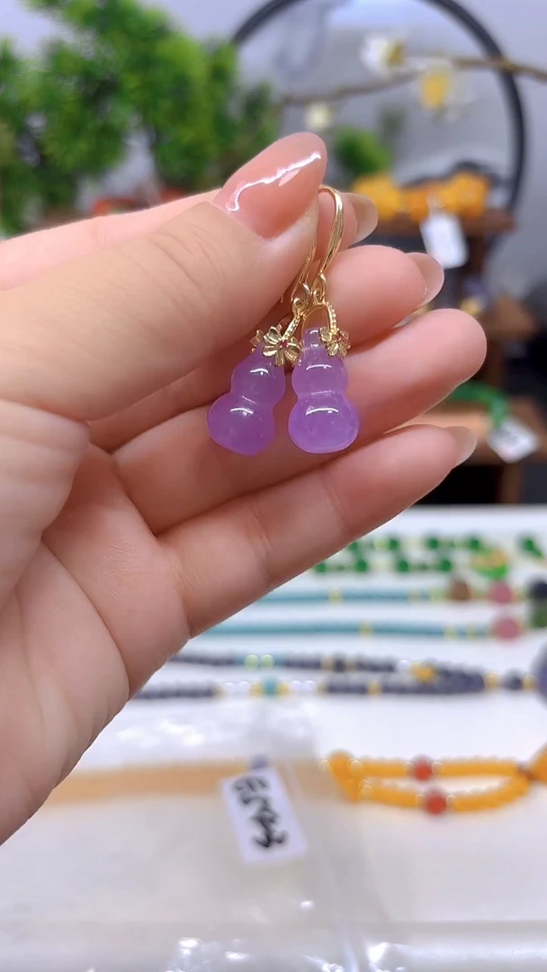 14K金镶嵌翡翠耳饰E543