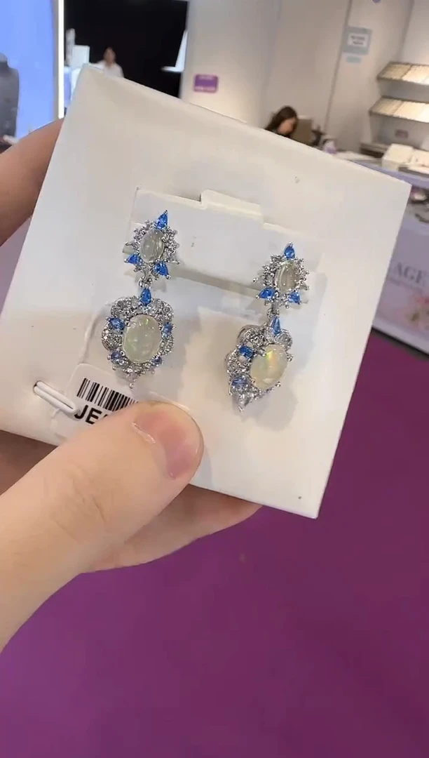 银S925镶嵌欧泊珠宝奇石10*8mm耳坠