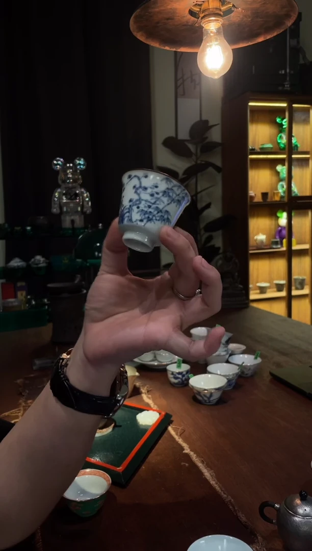 包铜青花松竹梅杯.