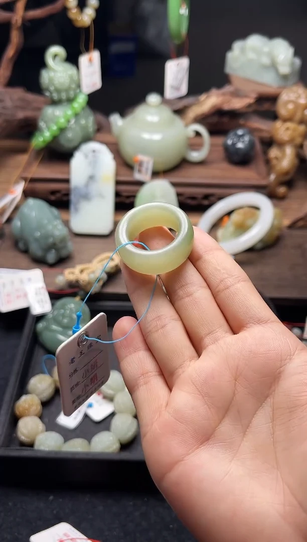 和田玉戒圈未镶嵌青海翠青 21+圈9011225