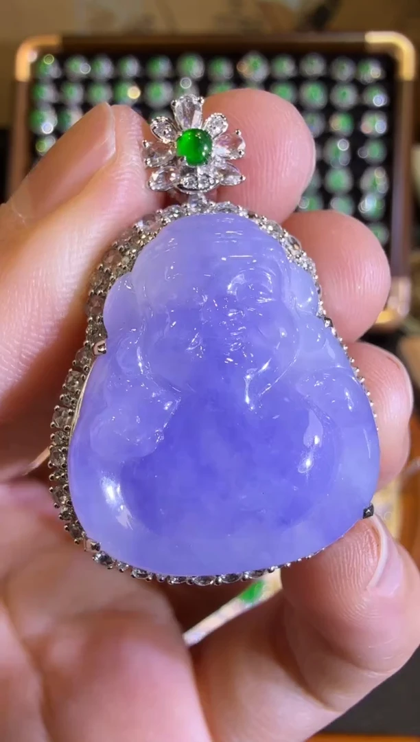 【闪购商品】翡翠吊坠(赠链)18K金镶嵌冰紫财神吊坠